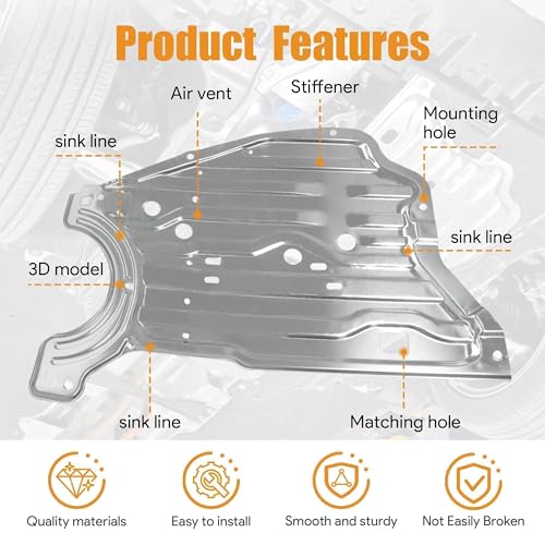 Image of Engine Splash Guard Shield Under Car Shield Cover Compatible with Honda Accord 2018 2019 2020 2019 2022 Replace 74116TVAA00 74116-TVA-A00 Engine Splash Guard,Aluminum Engine Case Guard