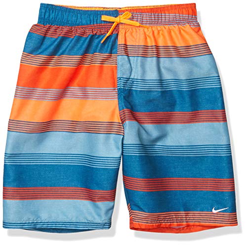 Nike Swim Men's Printed Volley Short Swim Trunk, Industrial Blue 6: 1 Linen Stripe, Medium