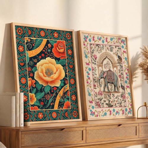 Image of kotart - Indian Wall Art Home Decor Frames Framed Wall Painting for Home Room Bedroom Office Wall Decor Traditional Indian Wall Art Floral Paintings for Living Room Wall Art Painting for Wall Decoration Wall Poster With frames Wall Paintings For Home Decoration set of 2 (Art 3, (10x13 inch), Framed)