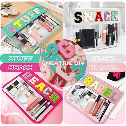 Lokfar Nylon Makeup Bag Diy Chenille Letter Clear Travel Zipper Pouch, Preppy Makeup Bag Clear Cosmetic Bag, Water-Proof Makeup Travel Pouch Snack Bags For Women Girls (Rose Red) #TOP6