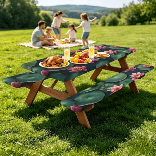 Mantel de loto elástico anti viento para mesas de picnic con fundas 8
