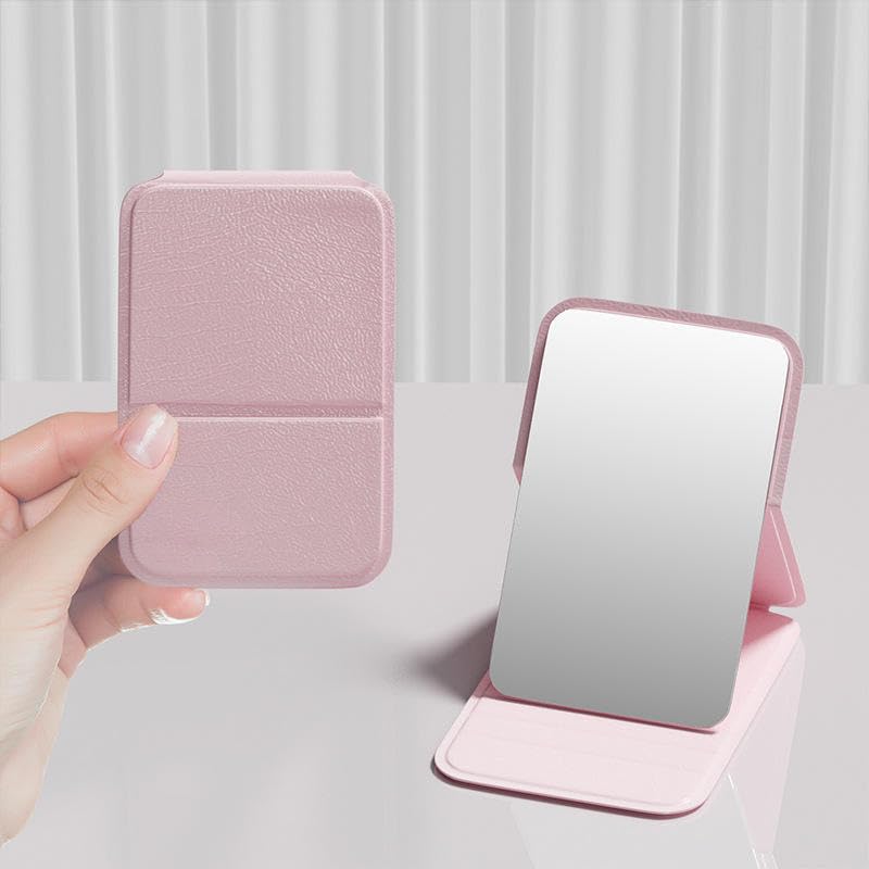 Image of Travel Mini Makeup Mirror(11x7cm),Portable Folding Mirrorwith Stand,Light Weight and Slim Design for Purse,Travel,Use,Anywhere,Easy Portability,Fits in Purse,Bag,Pocket (Pink, Pack of 1)