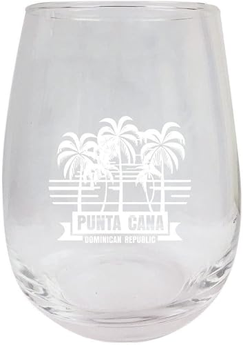 R and R Imports Punta Cana República Dominicana Souvenir grabado 15 oz Copa de vino PALM Design1