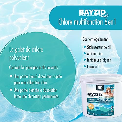 Höfer Chemie 2 x 5 kg BAYZID® Galets de Chlore pour Piscine - Chlore Multifonction 6 en 1 pour Désinfection Régulière - 