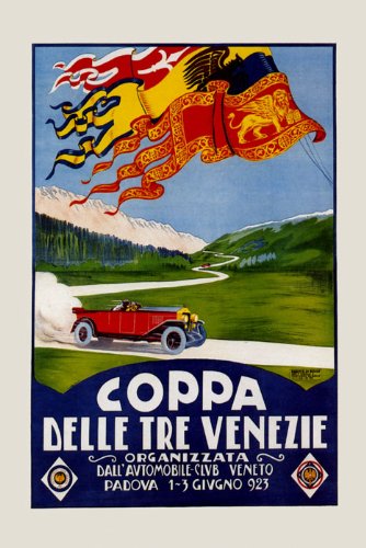 Ham Race Car Grand Prix Coppa Delle TRE Venezie Venice 1923 Italy Italia 12" X 16" Image Size Vintage Poster Reproduction we Have Other