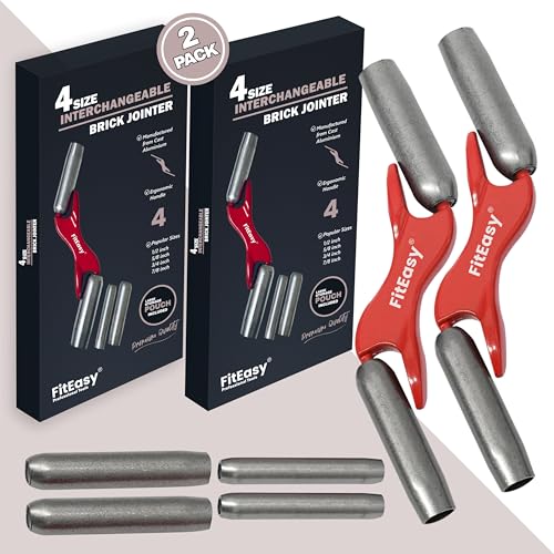 FitEasy® 4-Size Interchangeable Brick Jointer Steel Barrel Bricklaying Tool 1/2 5/8 3/4 7/8, Hardened Steel Jointer for Masonry with Cloth Bag - 2 Pack