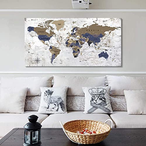 Zeydrt Wall Art Map Of The World Painting Canvas Wall Art For Office Living Room World Map Wall Art Canvas Art Wall Decorations Prints For Background For Home Office Decoration 20"X40" … #TOP7