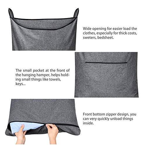 Callmybo Hanging Laundry Hamper - Extra Large Hanging Hamper (35X22Inch) With Over Door Hooks - Space Saving Over The Door Laundry Hamper - Hanging Laundry Bag With Wide Open Top(Grey With Black) #TOP7