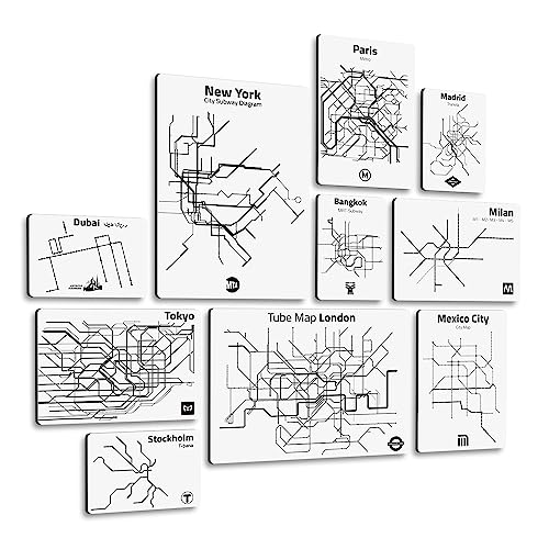 Giallobus - Set 10 Quadri Multi Pannello - Città - Metropolitan 03 - Legno MDF - | 2 x 42x29,7cm | 4 x 29,7x21cm | 4 x 21x14,85cm | - Pronti da Appendere - Quadri Moderni per la casa