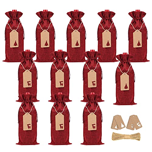 12 Unids Cubierta de la botella de vino de Navidad Navidad Vino Rojo Papá Noel Bolsas de Cubiertas de Botellas de Vino Tinto de Navidad Cordón...