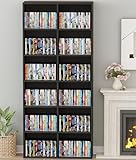 VPSMAT DVD Storage Tower, 6-Tier Media Storage Cabinet with Open Shelves DVD Bookshelf for CD Holder, Books, Games, Blue Rays, Black