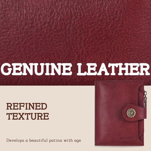 Image of HKCLUF Wallet Women,Small Genuine Leather Bifold Wallet Womens,RFID Blocking Wallet for Women Card Holder Purse With Removable ID Window(red)