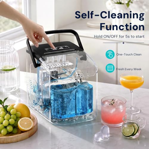Image of Kismile Countertop Ice Maker Machine, 26Lbs /Day Fastest 6‑Min Ice, Black | 8 bullet ice in 6min, 2 sizes, energy-saving, portable mini, with handle,basket,scoop. Home /bar /RV /camping /office