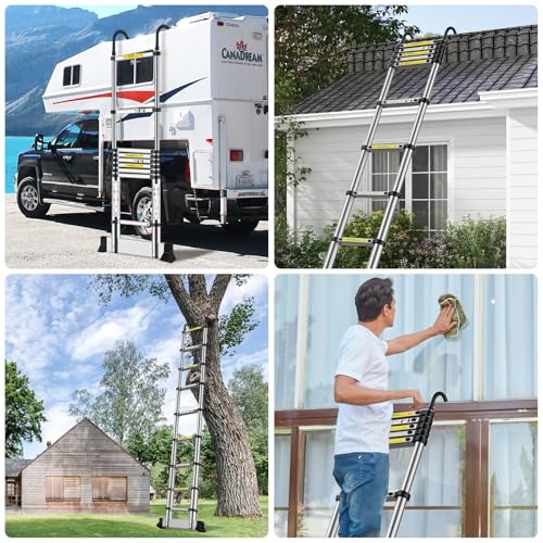 Telescopic Ladder 4.7m, Extendable Ladder Stainless Steel with Hooks, Height Adjustment, Convenient and Fast to Use 4 Telescopic Ladder 4.7m, Extendable Ladder Stainless Steel with Hooks, Height Adjustment, Convenient and Fast to Use - Image 4