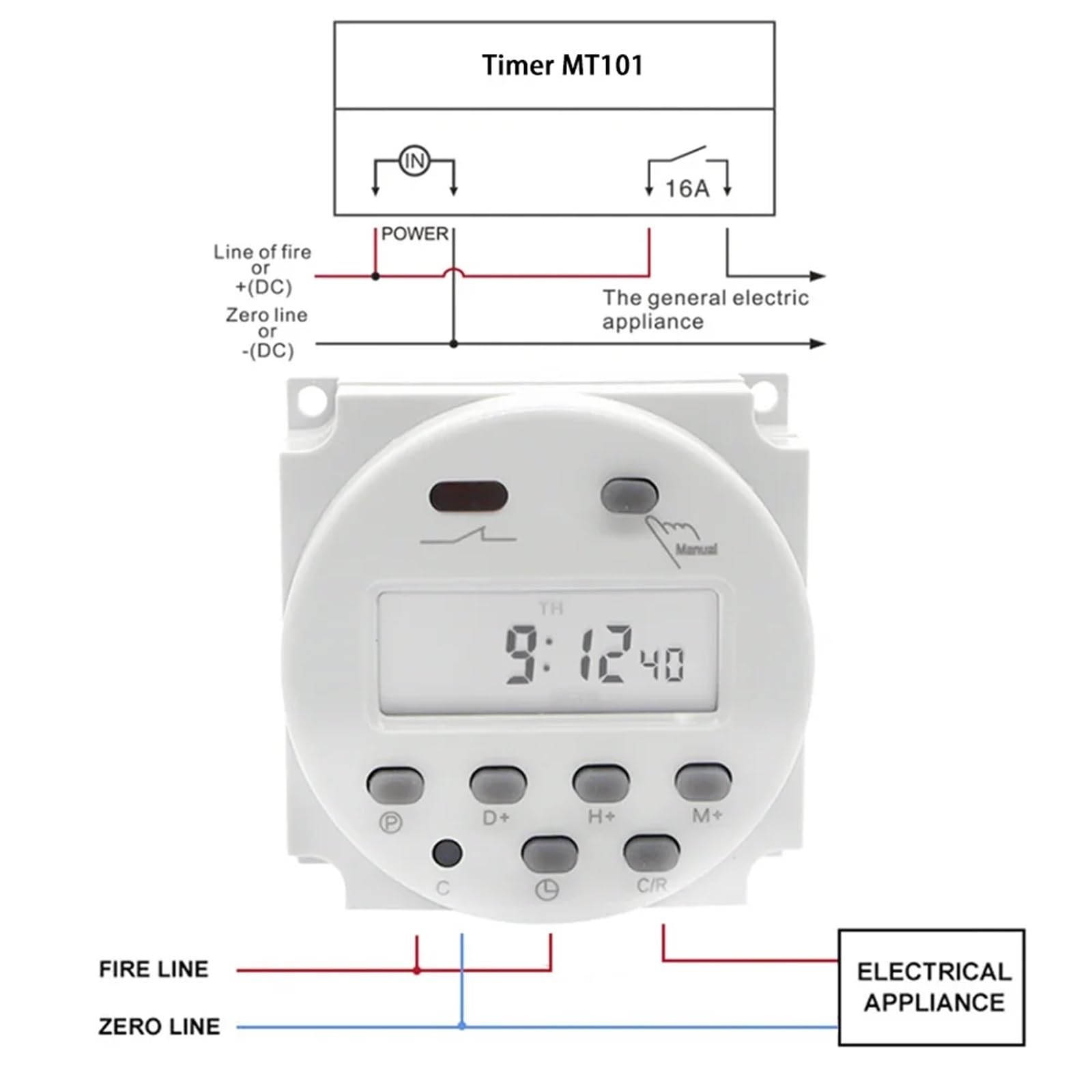 Temporizador Digital MT101 de 12 V y 220 V, Programador de relé programable semanal de 7 días, batería Recargable incorporada.(12VDC)