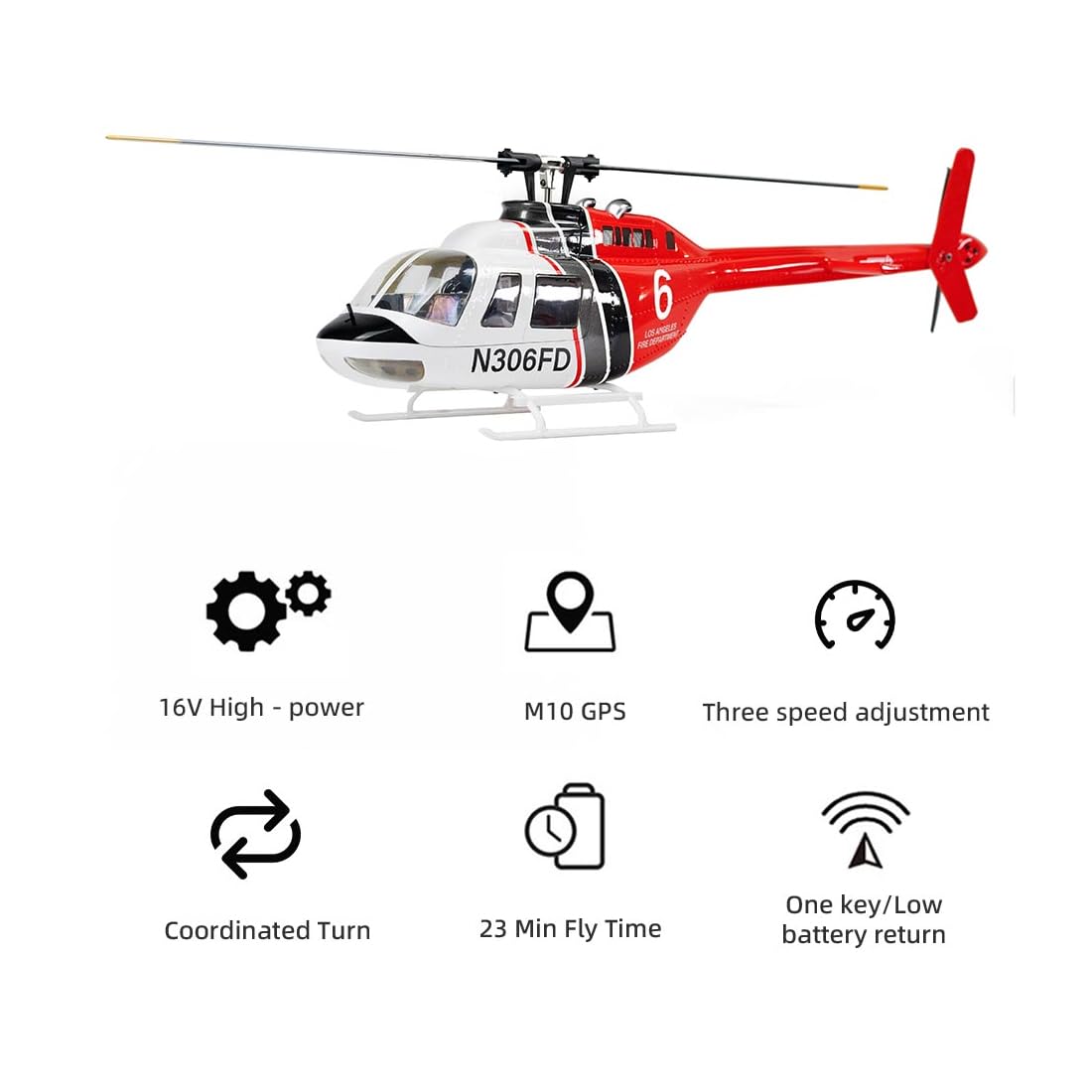 FLYWING Bell-206-V3 - Elicottero RC classe 470, 2,4 GHz 6CH, controllo di volo ACE, GPS, FBL, 4 modalità di volo, batteria 4S, RTF, M1/M2, 16+
