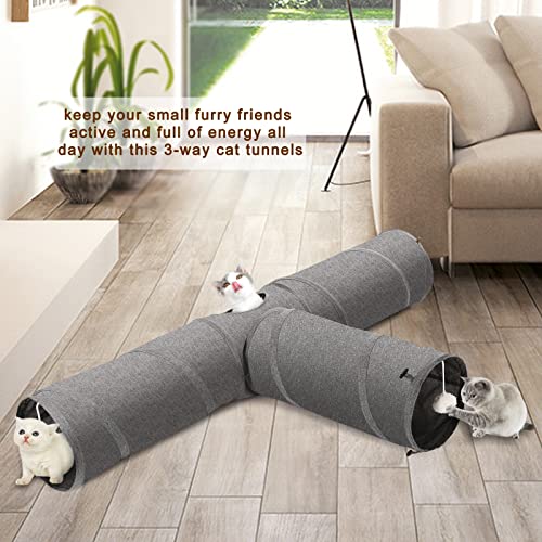 Image of Ownpets Cat Tunnel, 3 Way Collapsible Kitty Tunnel 47 inch Long Cat Tube with Plush Ball & Feather Toy, Cat Play Tunnel for Indoor Cat, Kitten, Rabbit