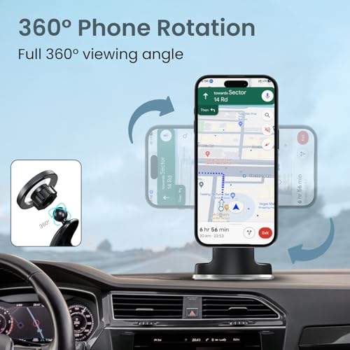 Image of Portronics Clamp M4 Prime Magnetic Car Phone Mount with Strong Suction Cup, 360 Rotation, 90 Tilt, Windshield & Dashboard Mount, Metal Ring Included, Fits 5.4-6.7 Inch Smartphones, Black