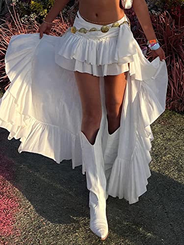 Seyurigaoka Women Y2k Ruffle Mini Skirt Asymmetrical Hem A Line Mini Short Pleated Skirt Summer Fairycore Skirt Streetwear2