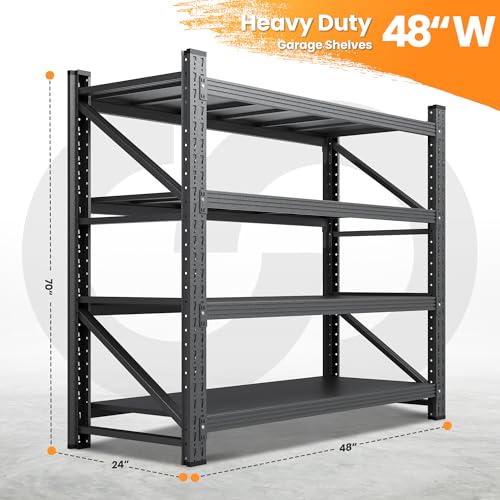 48" W Metal Storage Shelves Heavy Duty, 3000LBS Garage Shelving Units, 4 Tier Tall Metal Shelving, 24" Deep Steel Shelf Rack , Adjustable Utility Standing Shelf for Warehouse/Shop 48"W x 24"D x 70"H - Image 3