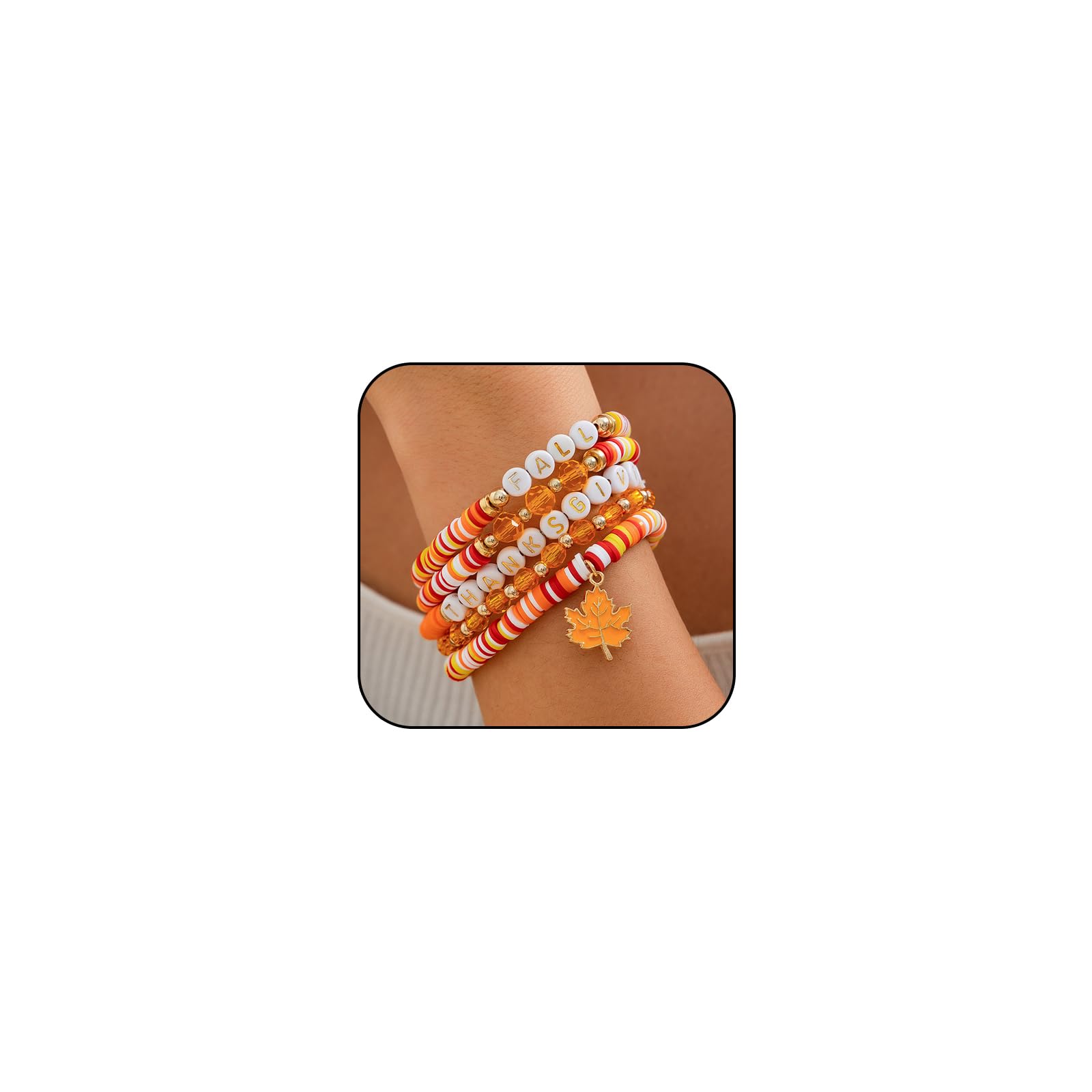 Thanksgiving Bracelets for Women Fall Bracelets Set Pumpkin Turkey Maple Leaf Beads Bracelet Thanksgiving Clay Bead Bracelet Heishi Surfer Bracelets