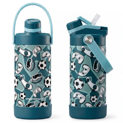 Mommore 12 oz Kids Insulated Water Bottle, 2-in-1 Chug & Straw,