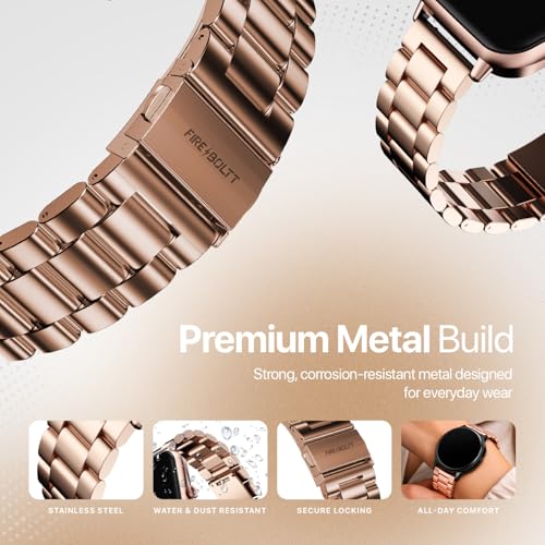 Image of Fire-Boltt 22mm Rose Gold Chain Replacement Strap for Smartwatch | Premium Stainless Steel Bracelet Style Watch Band | Durable Stylish Wrist Strap Compatible Smart Watches