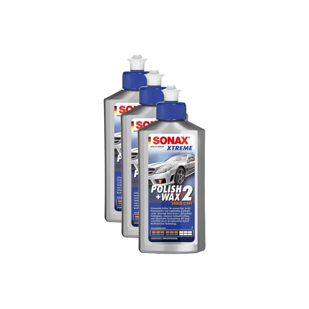 SONAX 3 x 02071000 Xtreme Polish + Wax 2 Hybrid NPT abrillantador Cera 250 ML