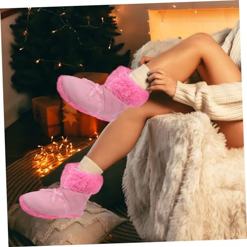 Chaussures chauffantes USB avec câble détachable en peluche légère rose - 7