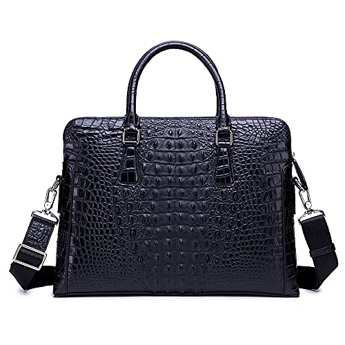 Mens Crocodile Pattern Genuine Leather Business Shoulder Briefcase Large Capacity Computer Handbag Crossbody Messenger Bags, Black, L, Briefcase3