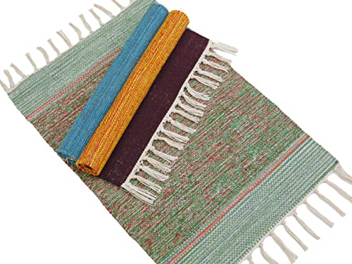 Image of MAHZEE HOME� Hand Woven Cotton Multicolor Small Rug for Bedroom, Living Room, Kids Room and Kitchen | Size : 1'4 inchx2' Feet or 16x24 Inch or 40x60 cm| 100% Organic| Machine Washable (Combo of 3 Pcs)