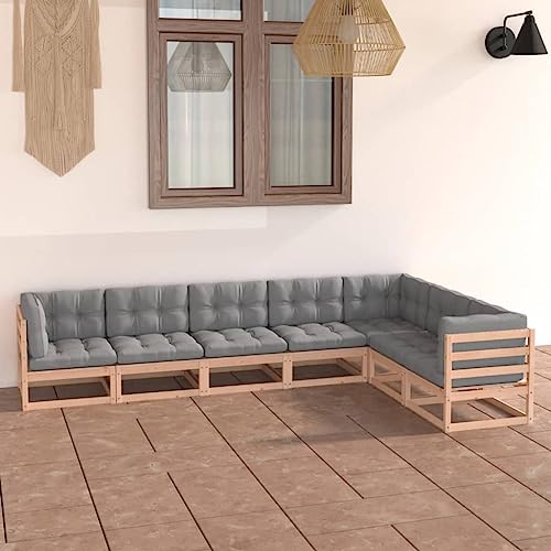 Yisssmeng 7-Seat Rustic Pine Outdoor Lounge Set Modular Patio Furniture for Garden, 27.6x26.4 in, Weather-Tough Cushions, Small-Space Balcony & Backyard Use
