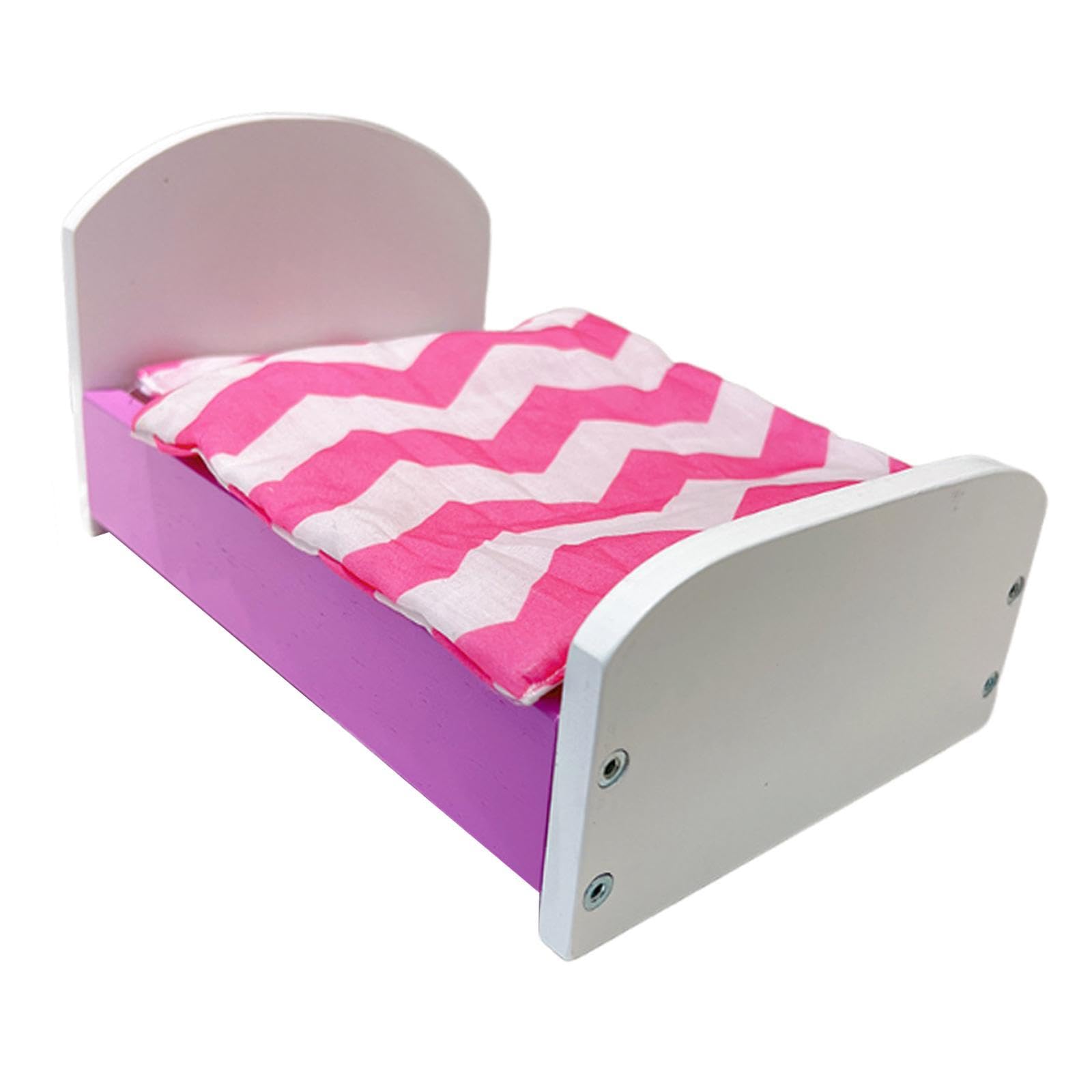 Letto Miniatura Casa delle Bambole Accessorio Mobile Stanza Legno Realismo Dettagli Adatto per Gioco Bambini Regalo Camera Miniatura, Viola