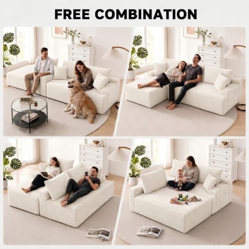 Image of 96 inch Boneless Couch, Modular L-Shaped Cloud Sectional Sofa, White