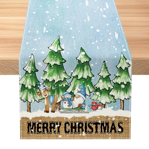 Mlysnd Mantel de Navidad, Camino de Mesa Muñeco de Nieve, Decoración de Navidad, Decoración de Navidad Lavable y Reutilizable - 33*275cm