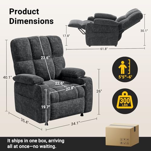 Amada Power Recliner Chair for Adults, Infinite Adjustable Chenille Electric Recliner with Remote USB Port, Cup Holder & Side Pockets, Thick Seat Cushion, Reclining Chair for Living Room & Bedroom - Image 4