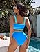 BMJL Women's High Waisted Bikini Sets Sporty Two Piece Swimsuits Color Block Cheeky High Cut Bathing Suits(L,Blue)