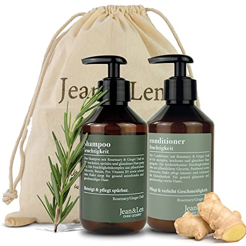 Jean & Len Haarpflege Set Rosemary & Ginger für trockenes und glanzloses Haar, Feuchtigkeit Shampoo und Conditioner im Set, würzig-frischer Rosmarin & Ingwer Duft, ohne Parabene & Silikone, 2x300 ml