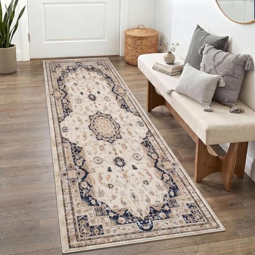 Image of Medallion Vintage Look Carpet for Living Room Bedroom Dining Room | Washable Area Rug with Non Slip TPR Backing | Modern Floor Carpet for Home(Design07-22x55 Inches)