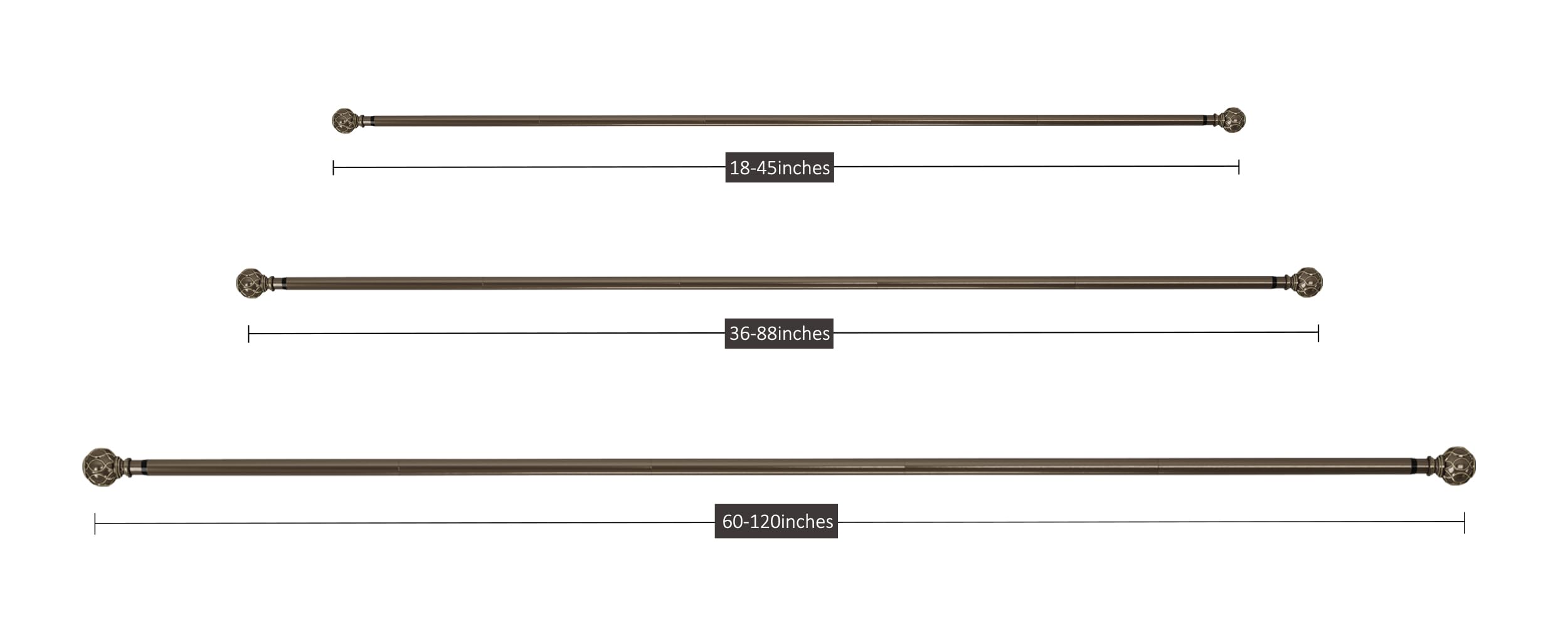 ECLYL Asta per tende classica a testa circolare, in metallo, aste singole per tende per finestre con staffa, aste decorative in metallo oscuranti (marrone, 60-120)