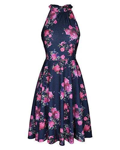 OUGES Women's Halter Neck Floral Summer Casual Sundress(Floral-5,S)