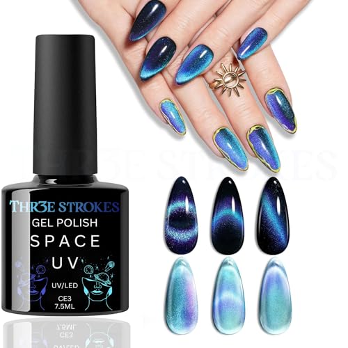 Image of THR3E STROKES 9D Glitter Cat Eye Gel Magnetic Shimmery Finish Nail Polish Art Manicure DIY at Home Soak Off UV Gel 7.5ML (CE3, 7.5ML)