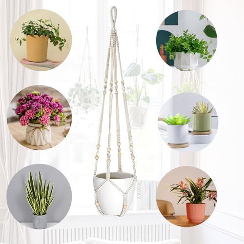 Pots de fleurs à suspendre macramé gain de place intérieur perles bois