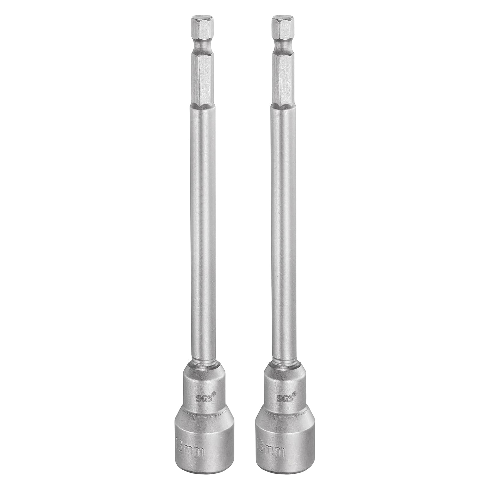 sourcing map 2pcs Nut Driver Drill Bit 13mm Metric Socket 1/4" Hex Shank 5.91" (150mm) Long Magnetic 6-Point Sockets Quick Change CR-V Steel Bolt Setters for Power Drill Drivers