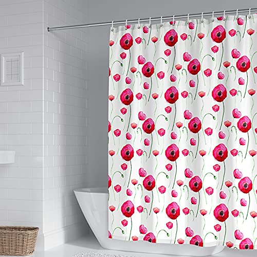 Rideau de douche polyester anti moisissure 165x200 fleurs rouge - 2
