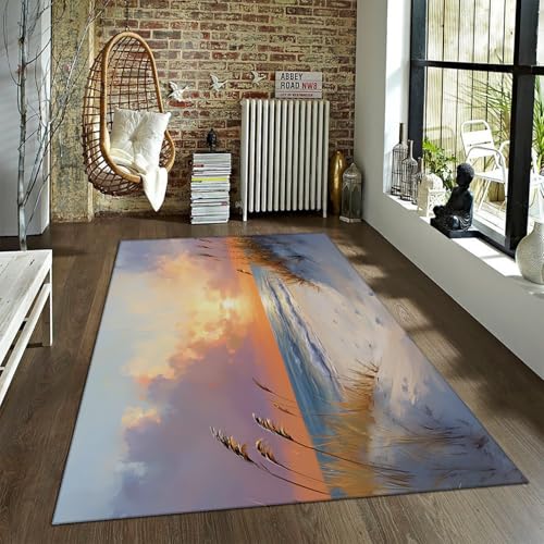 HOBBOY soffici nuvole tappeto tramonto spiaggia area tappeto canne mare tappeto pelo pelo corto tappeto tappeto antiscivolo per interni per soggiorno camera da letto 120 x 180 cm