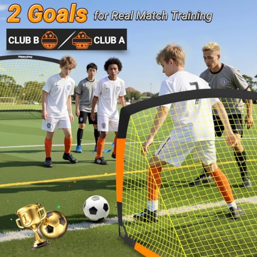 Image of Happy Jump Kids Backyard Soccer Goals 7x5 & 5x3.6 FT, Portable Outdoor Play