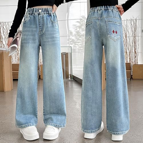 Girls Cargo Pants 2025 High Waist Baggy Wide Leg Jeans with Pockets Y2K Streetwear Denim Trousers for Teens and Kids3