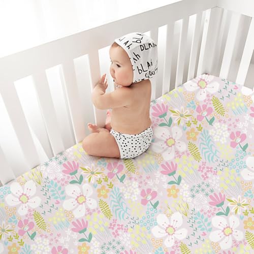 Image of Little Grape Land 4PK Crib Sheets for Girls,Soft Microfiber Mattress Cover | Standard Size 28x52'' Crib Mattress, Super Soft & Breathable,Perfect Fit,Charming Design,Floral /Blossom /Dots /Blush Pink