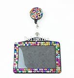 Bling Multi-Colors Crystal Rhinestone Retractable Reel with Horizontal ID Badge Holder (19 Colors for choice) (Rainbow)